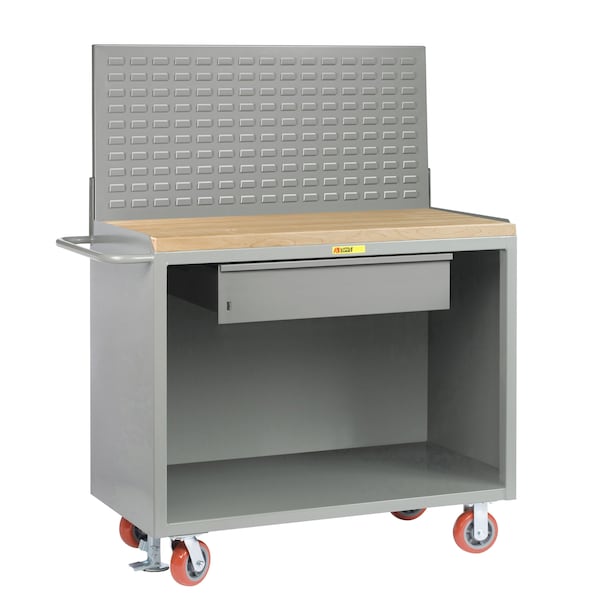 Mobile Bench Cabinets, 36"W, HD Drawer, 1-3/4" Butcher Block, Louvered